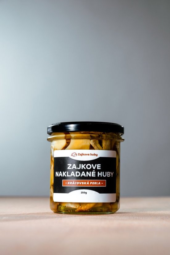 Nakladané Zajkove huby kráľovská perla (Hliva kráľovská & Hliva čierna perla) - Hmotnosť: 500 g